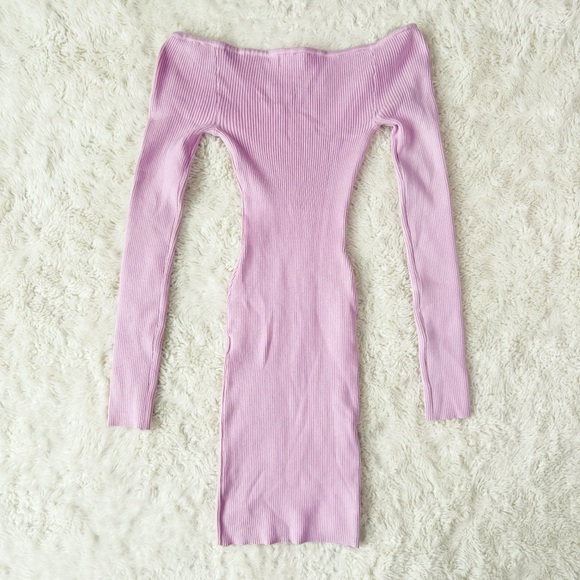 Lovers and Friends Lavender Ribbed Knit Off-Shoulder Mini Dress SMALL Bodycon - Picture 5 of 8